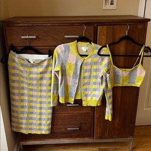 Maeve by Anthropologie Yellow/Gray/ Pink Plaid Knit Set